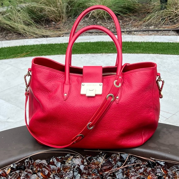 EUC w COA Auth Jimmy Choo Crossbody/Shoulder Bag Red Leather w/Gold Hardware - Picture 2 of 15